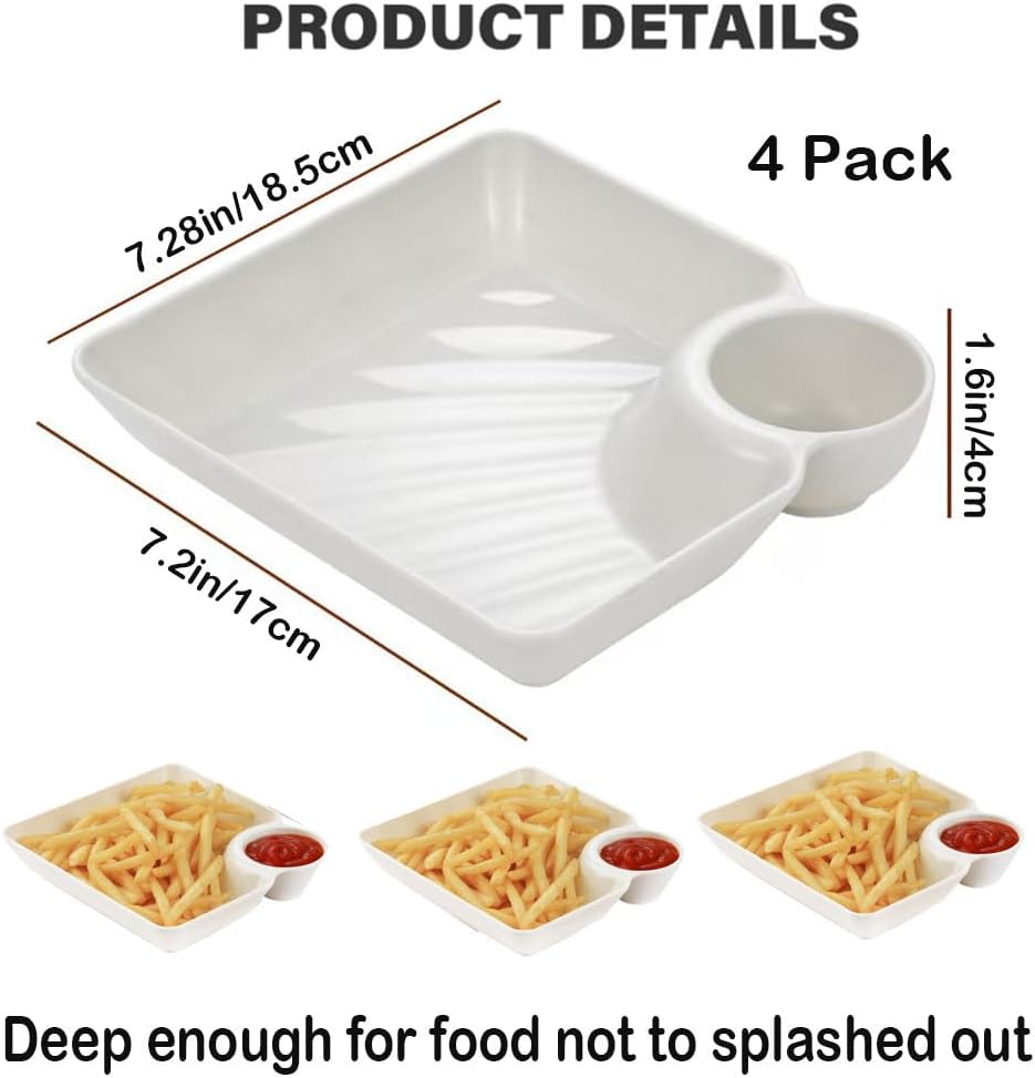 4-Pack Divided Dipping Plates | All-in-One Snack & Sauce Tray | Modern Convenience for Everyday Use