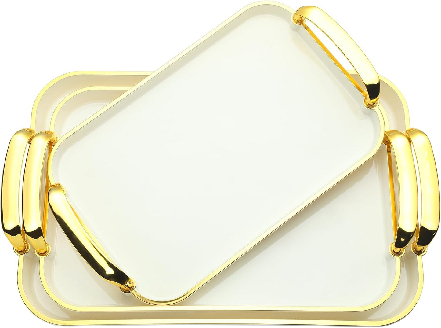 Elegant Gold-Edged Serving Tray Set (3 Sizes) with Handles | Decorative Display & Utility Trays