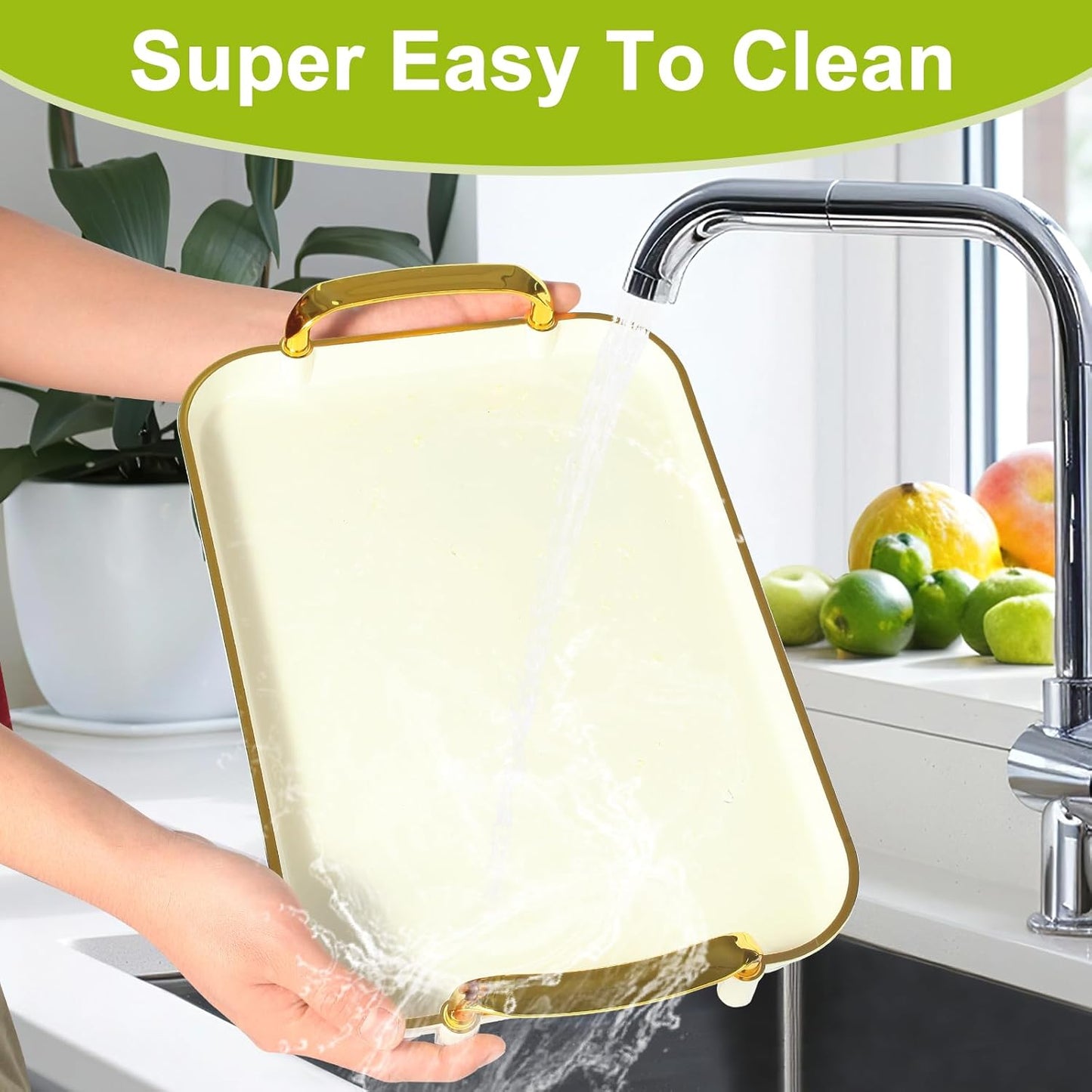 Elegant Gold-Edged Serving Tray Set (3 Sizes) with Handles | Decorative Display & Utility Trays