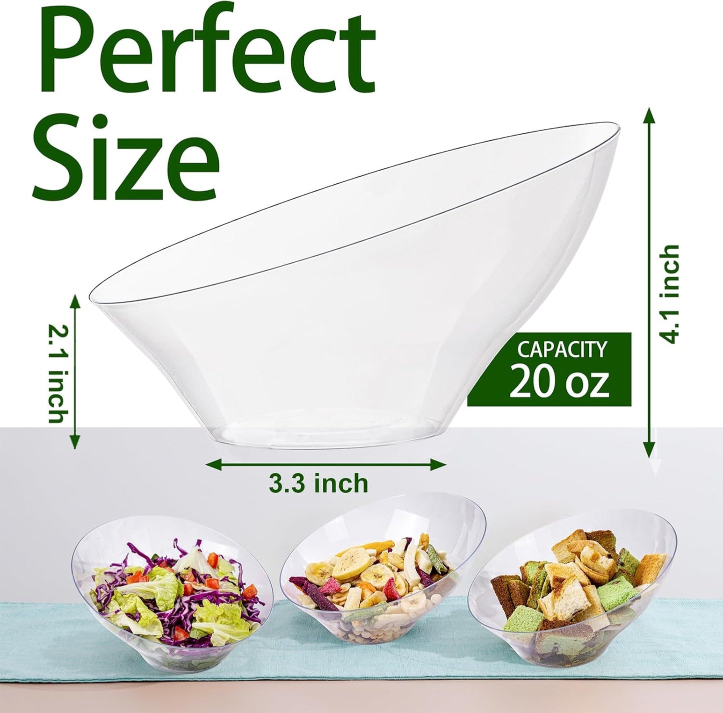 20oz Clear Angled Salad Bowl|Sleek Slanted Rim Design|Ideal for Salad, Dessert, Fruit, Appetizers