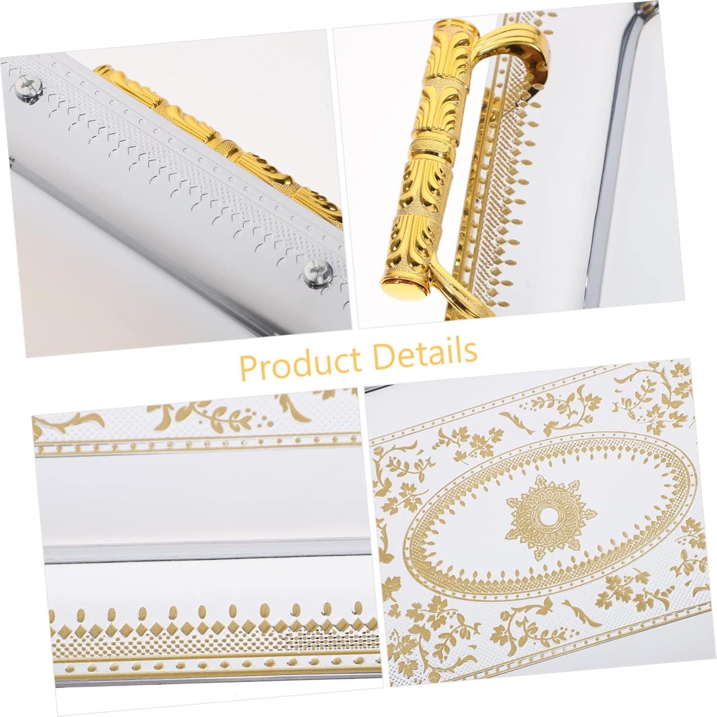 1pcs Creative European Style Double Handle Food Tray Retro Dinner Tray Multifunctional Buffet Tray for Home Restaurant Party Gold Pattern