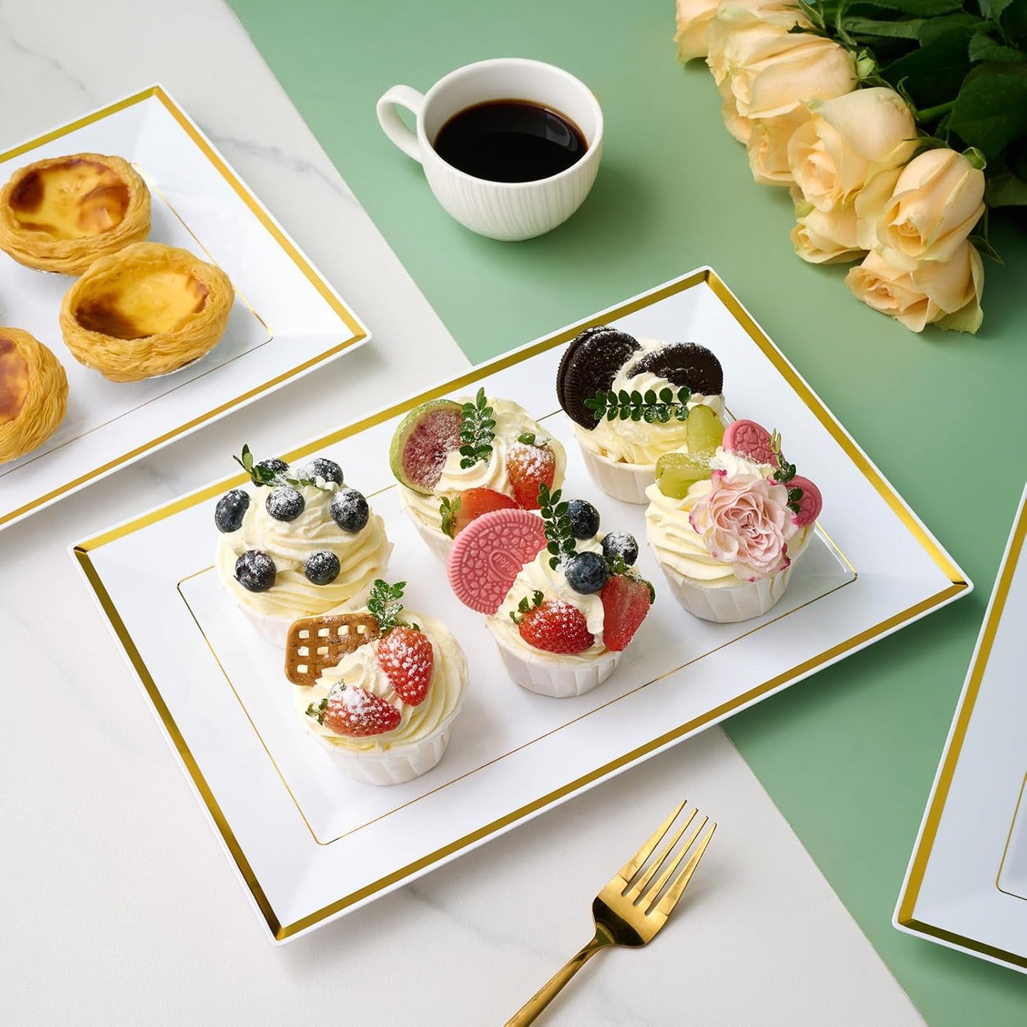 Elegant Rectangular White Ceramic Serving Tray | 8" x 12.85" Display Plate for Desserts, Salads, Appetizers, and Everyday Dining