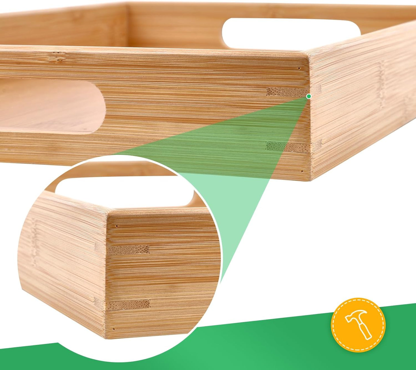 Bamboo Serving Tray Set - 2 Sizes|16.5" & 15.5" Rectangular Trays with Handles|Eco-Friendly Wood Tray for Food, Drinks, Decor