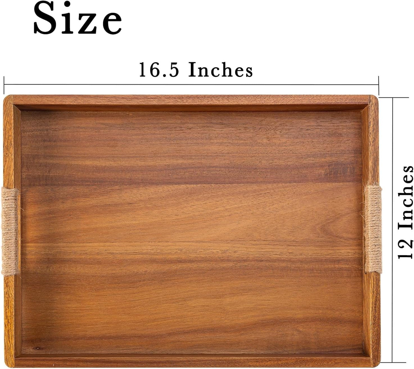 Rustic Wooden Serving Tray with Handmade Rope Handles | 16.5 x 12 Inches | Multi-Purpose Home Organizer