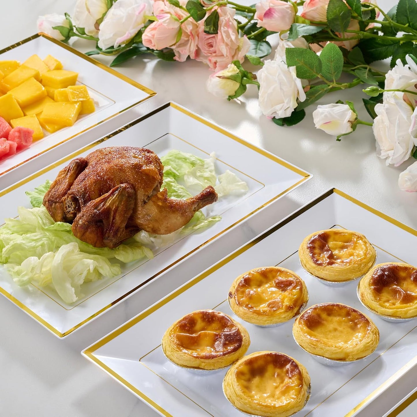 Elegant Rectangular White Ceramic Serving Tray | 8" x 12.85" Display Plate for Desserts, Salads, Appetizers, and Everyday Dining