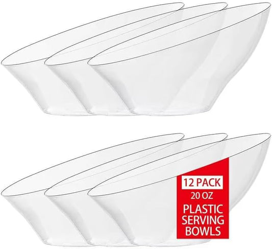 20oz Clear Angled Salad Bowl｜Sleek Slanted Rim Design｜Ideal for Salad, Dessert, Fruit, Appetizers