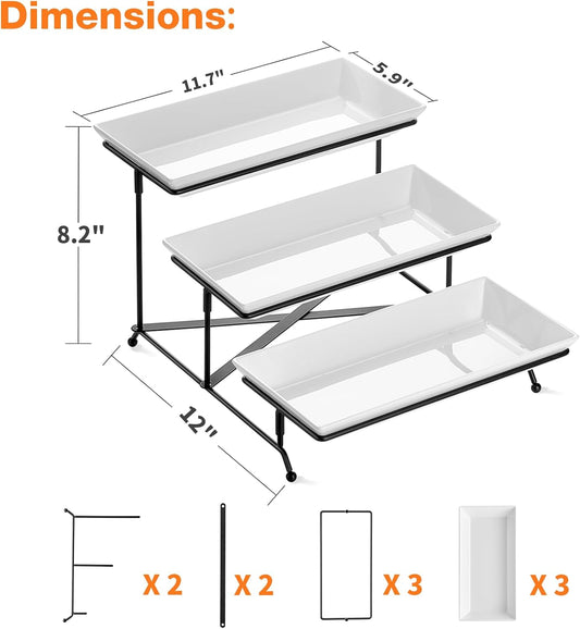 3-Tier Serving Tray Stand with Detachable White Ceramic Plates | Elegant Tiered Display for Dessert, Buffet, Parties, and Home Decor
