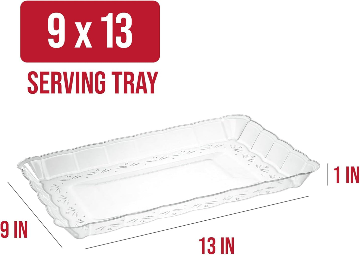 9 x 13 Inch Clear Plastic Serving Tray | Elegant Rectangular Food Display Platter