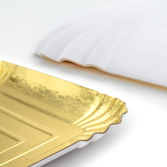 10-Pack Gold Rectangle Party Trays｜14" x 10" Large Disposable Serving Platters with Foil Embossed Design