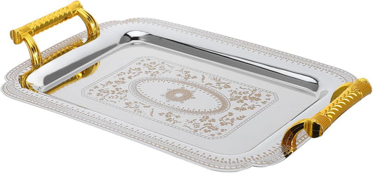 1pcs Creative European Style Double Handle Food Tray Retro Dinner Tray Multifunctional Buffet Tray for Home Restaurant Party Gold Pattern