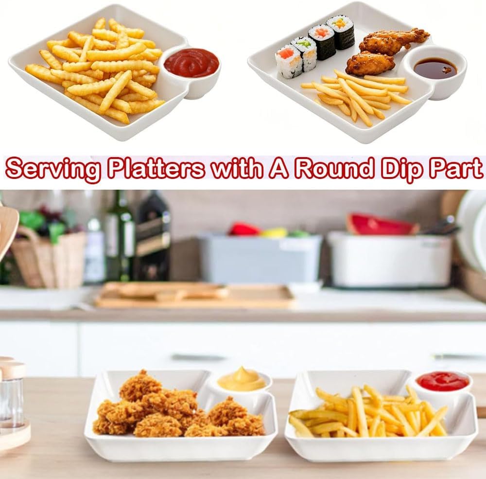 4-Pack Divided Dipping Plates | All-in-One Snack & Sauce Tray | Modern Convenience for Everyday Use