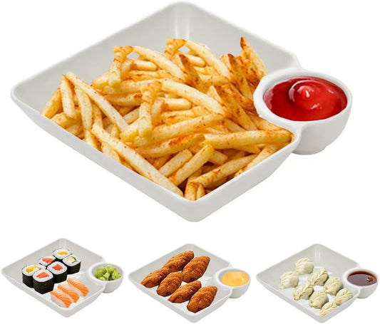 4-Pack Divided Dipping Plates | All-in-One Snack & Sauce Tray | Modern Convenience for Everyday Use