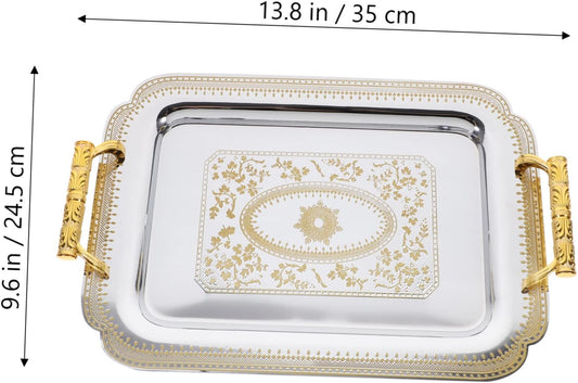 1pcs Creative European Style Double Handle Food Tray Retro Dinner Tray Multifunctional Buffet Tray for Home Restaurant Party Gold Pattern
