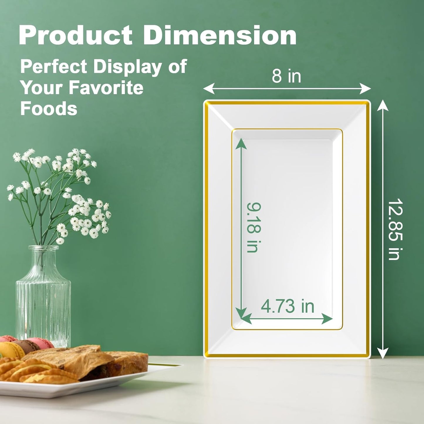 Elegant Rectangular White Ceramic Serving Tray | 8" x 12.85" Display Plate for Desserts, Salads, Appetizers, and Everyday Dining