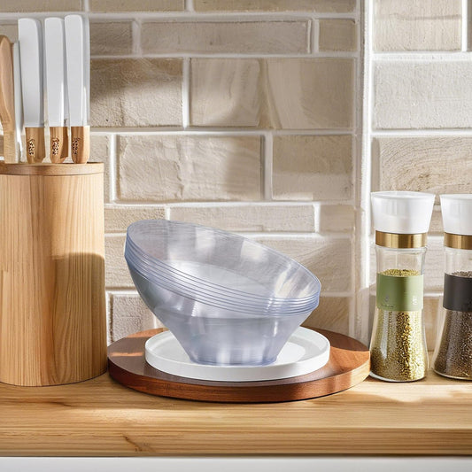 20oz Clear Angled Salad Bowl｜Sleek Slanted Rim Design｜Ideal for Salad, Dessert, Fruit, Appetizers