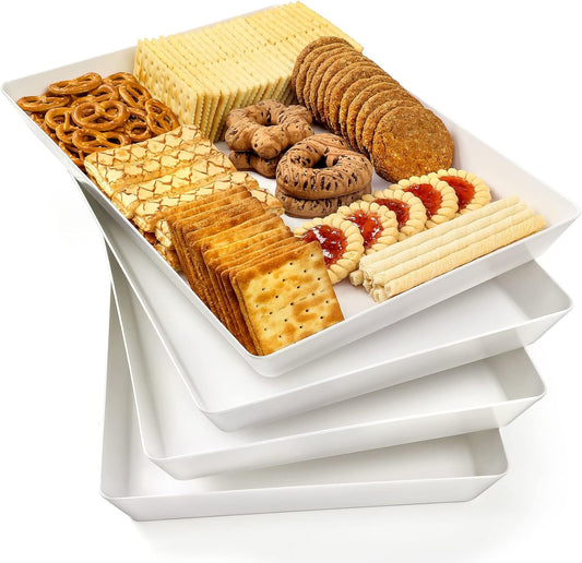 Modern Minimalist Rectangular White Serving Tray – 16"x11"x1.5" | Multipurpose Storage and Dining Organizer