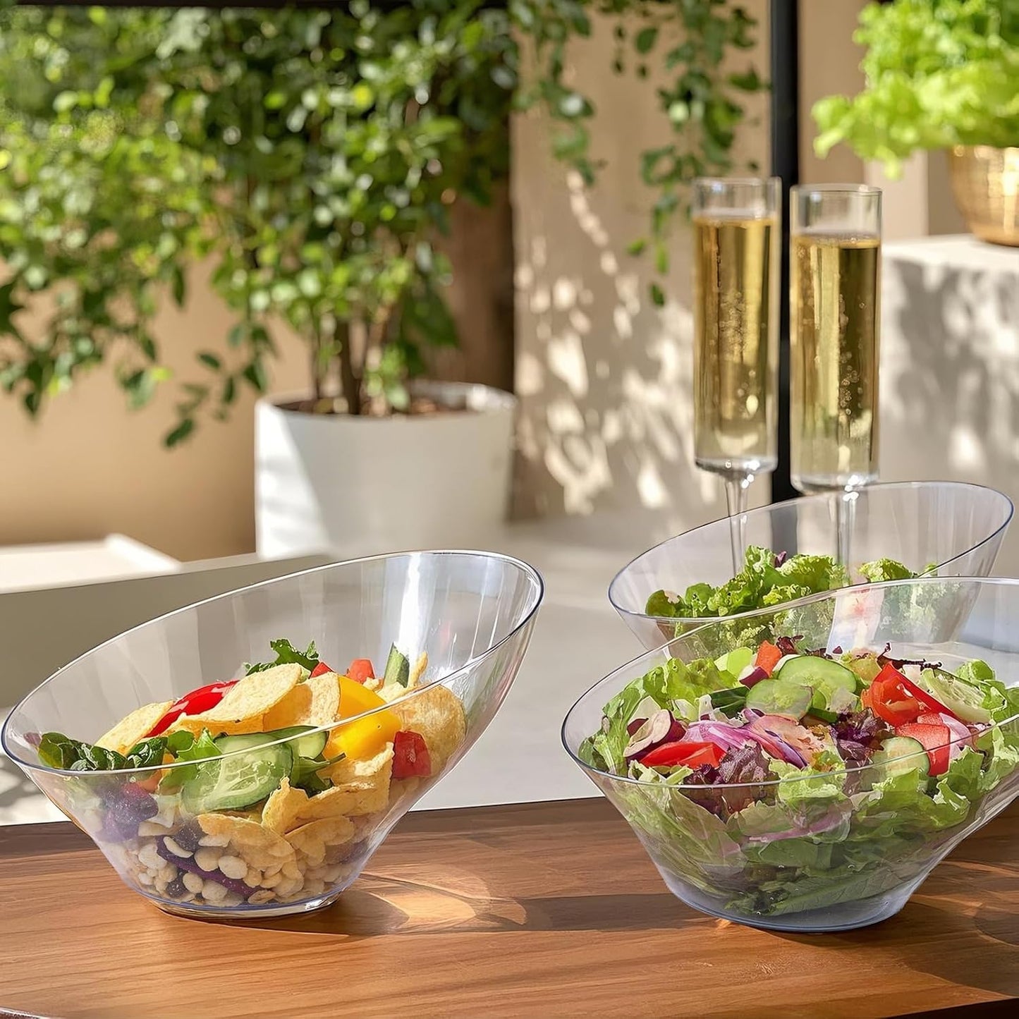 20oz Clear Angled Salad Bowl｜Sleek Slanted Rim Design｜Ideal for Salad, Dessert, Fruit, Appetizers