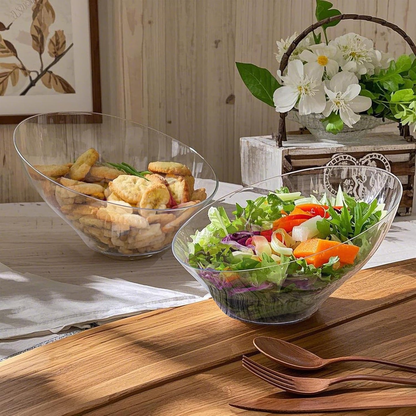 20oz Clear Angled Salad Bowl｜Sleek Slanted Rim Design｜Ideal for Salad, Dessert, Fruit, Appetizers
